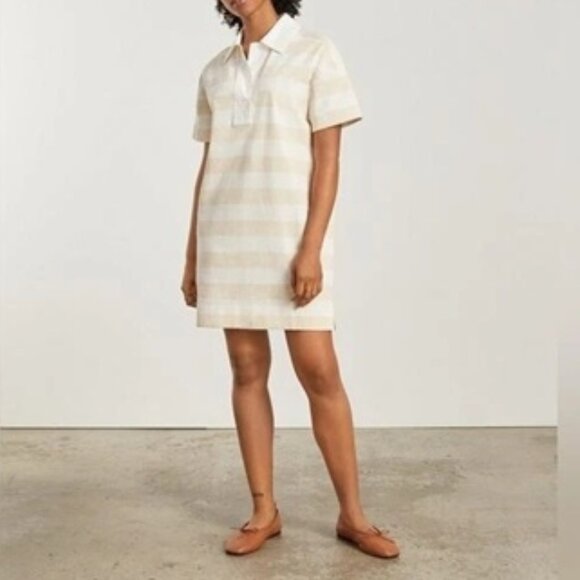 Everlane The Organic Cotton Short Sleeve Polo Mini Dress Beige White XS - Picture 1 of 7